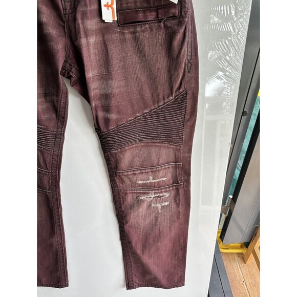 NWT ROCK REVIVAL MEN'S JEANS 42 38 JACK BIKER MOTO BURGUNDY new - Picture 14 of 16